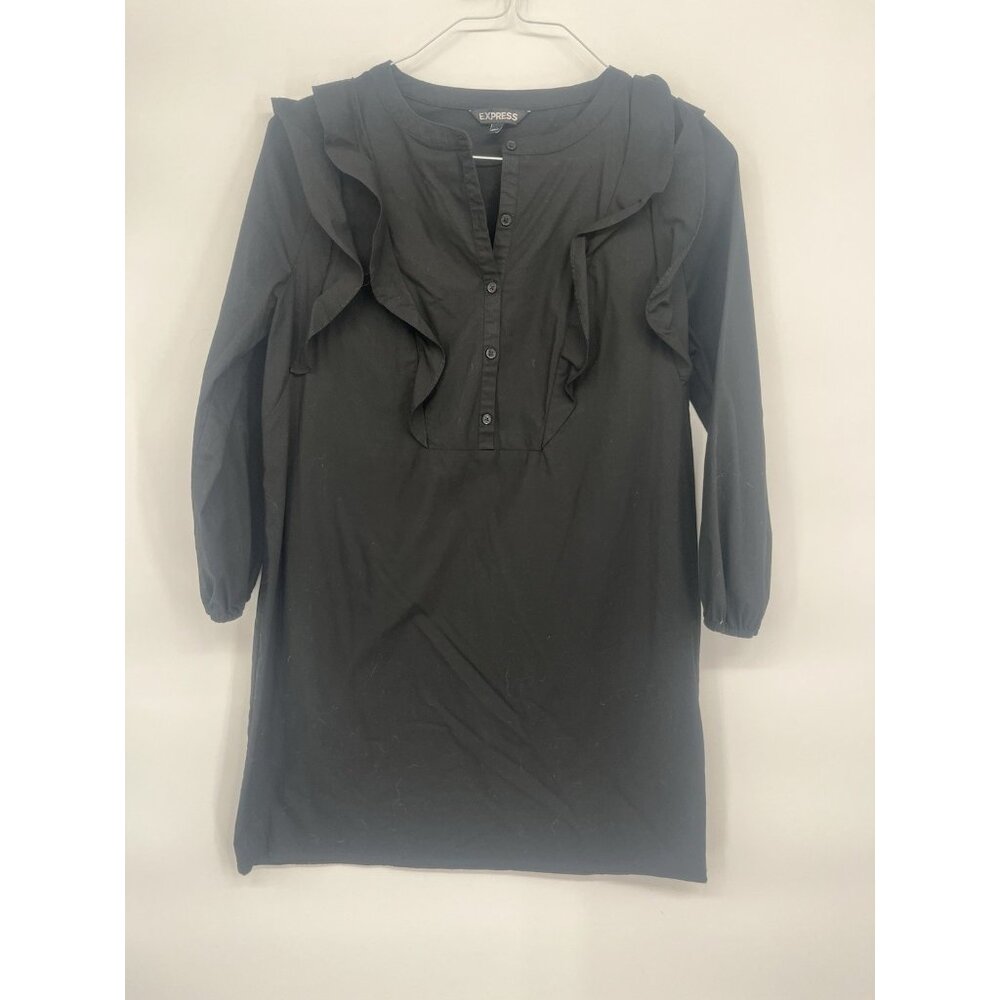 Express Ruffle Front Black Shirt Dress Long Sleeve Size Medium